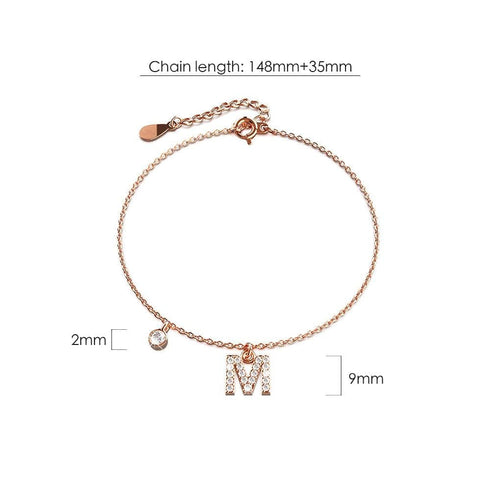 Solid 925 Sterling Silver Initial Crystal Personalised Alphabet Letter Bracelet Rose Gold Filled